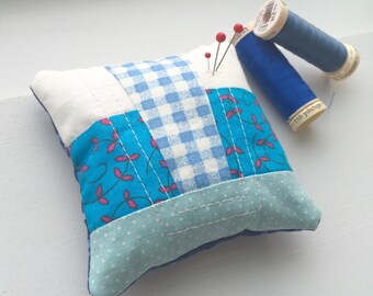 Blue Quilted Patchwork Pin Cushion | Pincushion