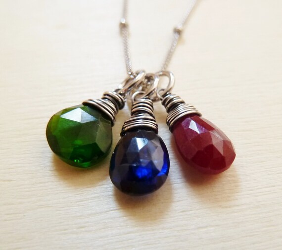 Items similar to Any 3 Birthstone necklace. Gold or Silver. Birthstone ...