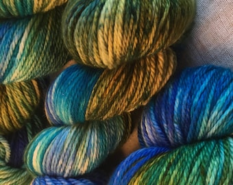 Blue, Green, Aqua Hand Dyed 10ply Aran Weight Merino Wool