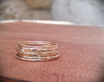 Hammered Gold Stack Rings- 14k Gold filled set of 7 hammered rings