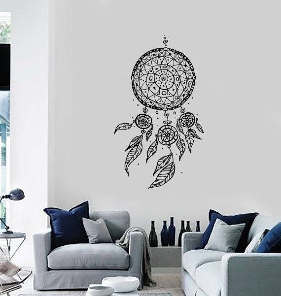 Dream Catcher Wall Decal Vinyl Sticker Hippie Boho Bohemian Dream Catcher Wall Decal Vinyl Sticker Hippie Boho Bohemian Feather Decor Native American Dreamcatcher Home Dorm Art F112