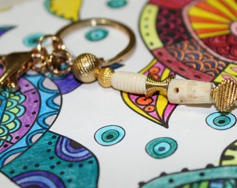 Bone and Gold beaded keychain