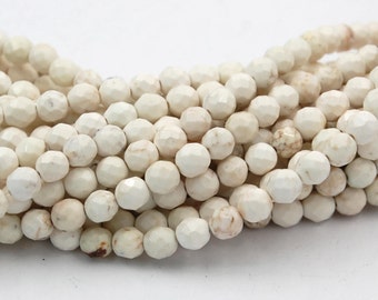 6mm Golden Matrix Creamy White Magnesite Faceted Round Beads -15.5 inch strand