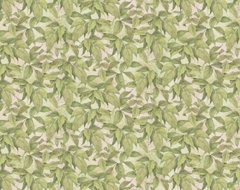 Floral Fabric, Leaf Fabric: Novelty Vintage style - Packed Leaves by Rose Divine 100% cotton Fabric by the Yard SC892