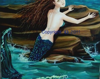 Mermaid Painting, Oil on Canvas, "LAMORNA", 16 x 20 Original, Unframed, RedRobinArt, Grigsby Gallery and Gifts