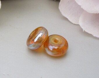 Handmade Lampwork Luster Opal Glass Round Bead Pair SRA DIY-Bastets Beads- Honey Gold