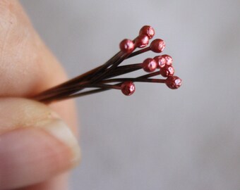 20 Handmade Copper Headpins, Fire Scale, Rosy Ball End, 24 Gauge