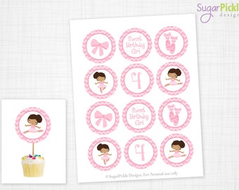 Ballerina Cupcake Toppers, 4th Birthday, Ballet Birthday Toppers, Ballerina Toppers, Ballet Party Decorations - 2.25 inch