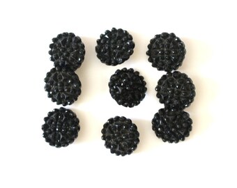 Black Glass Mourning Victorian Buttons x 9