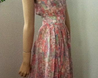 Vintage Sheer Summer Floral Garden Dress Size Small