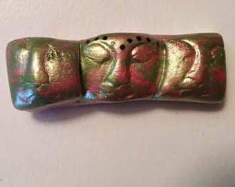 clay face OOAK green pink patina Handmade woman mask faces jewelry craft supplies handmade face polymer scalloped