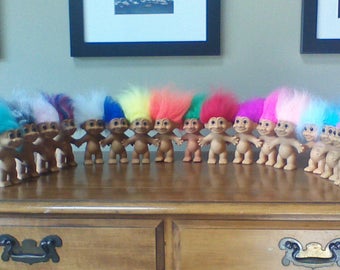 Vintage Russ Troll Dolls, BEST SELLER, 5" Naked Trolls, Yellow Orange Pink Red Purple Green Blue Gray White Peach Teal Rainbow hair