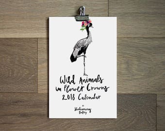 2018 illustrated wall calendar - wild animals- 6 x 9 - animal calendar -illustrated animals- animal art