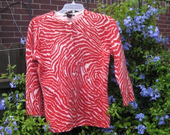 Sarah Spencer WILD Red and White Print, MEDIUM Cardigan, Very Cute!!!