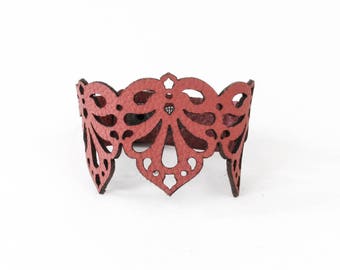 Laser Cut Leather Bracelet "Teardrops" in Black, Orange, Pearl blue and Cream