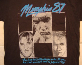 Vintage 80's Elvis Presley Singer Memphis 87 Concert Fan Black T Shirt Size M