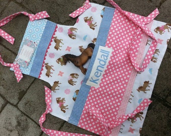 Girls Aprons - Girls Pony Aprons - Girls Horse Aprons - Pink Aprons - Blue Aprons - Annies Attic Aprons - Girls full Aprons - Full Aprons