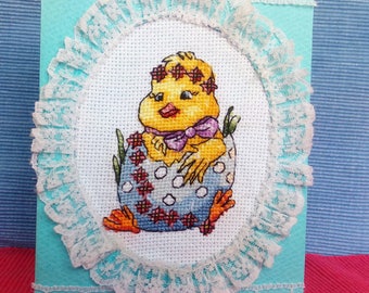 Hand made cross stitch Easter card