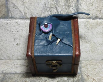 Desk Organizer Trinket Dice Mimic Box Small Storage Treasure Chest Stash Teal Leather Gamer MTG Card Box 260