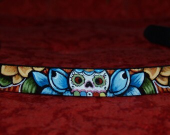 Tattoo Leather dog collar skull day of the dead 22 in handpainted