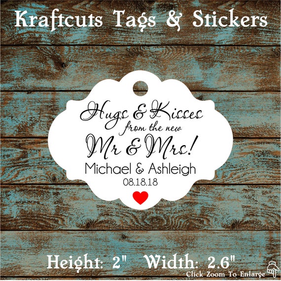 Personalized Hugs and Kisses Wedding Reception Favor Tags # 791 Qty: 30 Tags