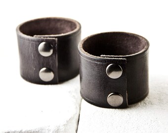 Women's Bracelet Black Leather Jewelry Snap Cuff Unique Presents