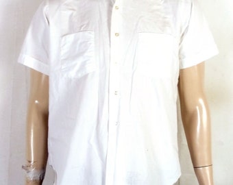 vtg 50s 60s Arrow Whip Mitoga Solid White Button Down Dress Shirt sanforized M
