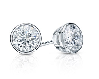 14k Gold Bezel Round Diamond Stud Earrings 1.25 ct. tw. (H-I, I1)