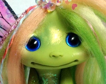 Spring Pastel Rainbow Frog Faerie Trollfling Troll doll "Claire" by Amber Matthies