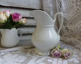 Antique french white footed washing pitcher. Limoges porcelain. White pitcher. Jeanne d'Arc living. French nordic decor. Shabby white