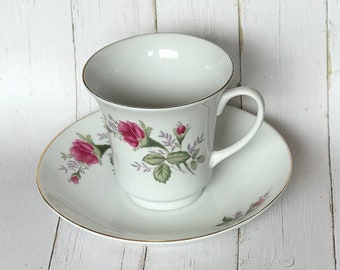 Pink Rose Rosebud Teacup and Saucer