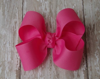 Hot Pink Large Hair Bow 4" Alligator Clip Girls Hairbow Hot Pink Large Girls Hair Bow Hot Pink Large Hair Bow