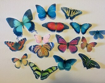 30 Edible Butterflies, Double Sided 3D Wafer Paper Toppers for Cakes, Cupcakes or Cookies