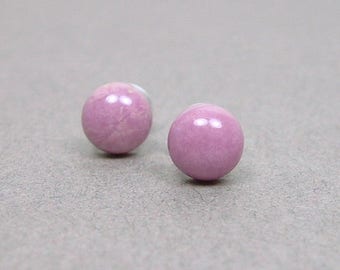 PHOSPHOSIDERITE 6mm Smooth Round Cabochon Nickel Free Titanium Post Soft Purple Pink Natural Gemstone Earrings Tiny Untreated