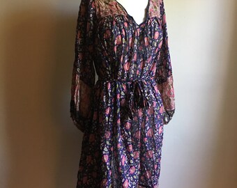 70s Rare Indian Blue Vintage Dress • Cotton Dress • Free Size Dress • Gauze Cotton Dress