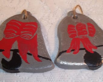 Pair Of Silver Bells Salt Dough Ornaments