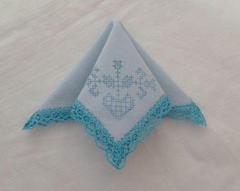 Vintage decorative handkerchiefs from 50s Blue wedding hanky