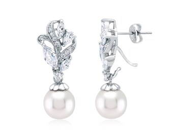 Pearl Earrings, Bridal Earrings, Wedding Earrings, Wedding Jewelry, Bridal Jewelry, Bridesmaid Earrings, Rhinestone Earrings, Cubic Zirconia