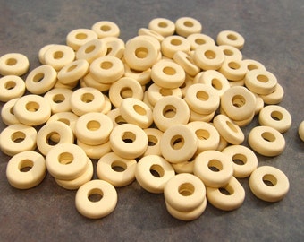 25 Ivory Greek Ceramic 8mm Round Washer Beads
