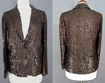Sequined Jacket Early 80's Bronze Sequined Jacket Sequined Blazer Size Small