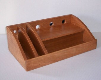 Charging Station / Docking Station with slots for iPad, Kindle, iPhone, cell phone Handcrafted in Cherry with attached power strip