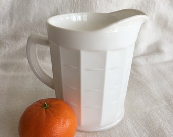 Vintage Hazel Atlas Colonial Block Pattern Creamer or Pitcher, Milk Glass Farmhouse Cottage Kitchen