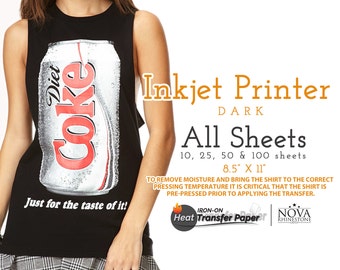 Inkjet Iron-On Heat Transfer Paper, For Dark fabric, 8.5" x 11" Choose from 10, 25, 50, or 100 Sheets