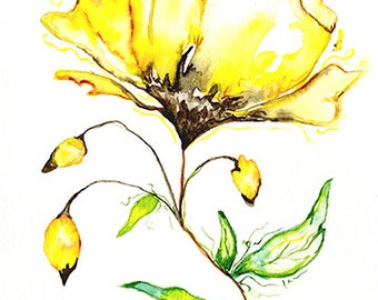 Yellow Flower 5x7 Giclee Print of Original Watercolor