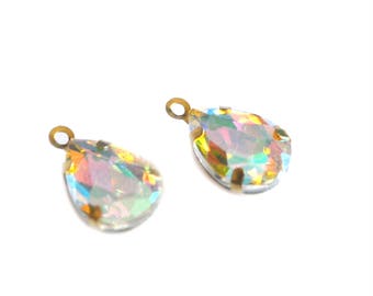 4 pendants crystal drop 15 x 10 mm sand opal