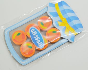 Set of 6 vintage erasers jam orange