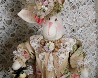 Shabby Chic Bunny, Victorian Bunny, Easter Decor Bunny, Handmade Bunny