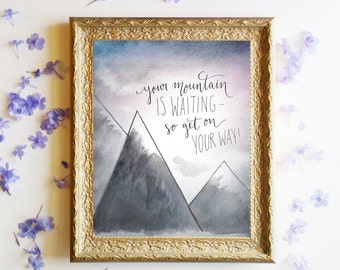 Adventure Art Print, Dr. Seuss Watercolor Printable Quote ~ "Oh the Places You'll Go" ~ 8x10 Handlettering Calligraphy Wall Art Download