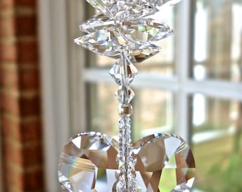 Swarovski Crystal Heart Suncatcher Topped with Medley of Octagons, Window Ornament, Window Decoration, Prism, Hanging Heart - "THERESA"