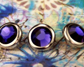 10 Purple Velvet Crystal Hair Snaps - Round Silver Rim Edition -- Made with Swarovski Crystal Element Rhinestones